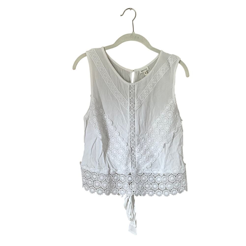 Self E White Crochet Accent Crop Top: Modern